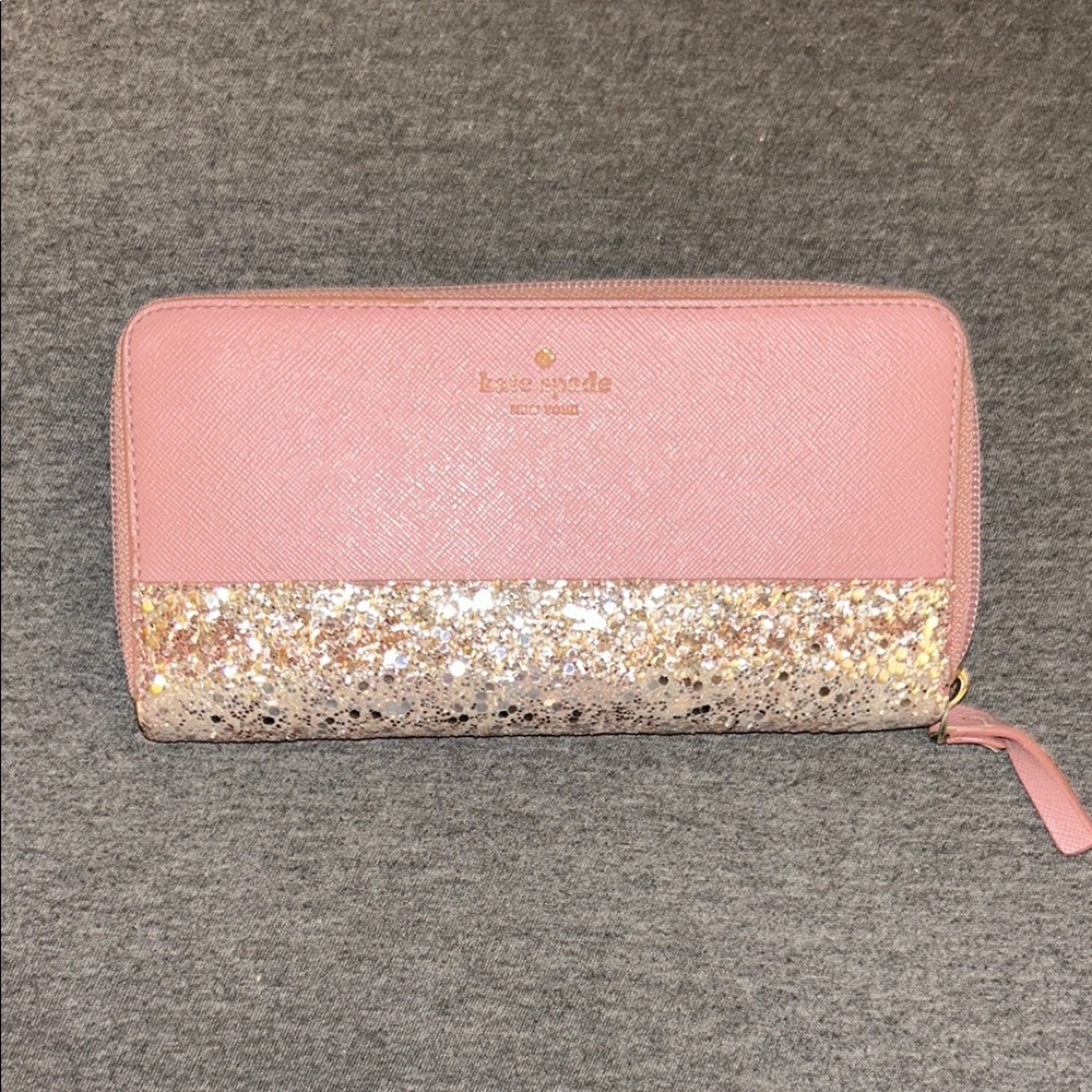 Kate Spade Pink and Gold Wallet with Glamorous Glitter Accent